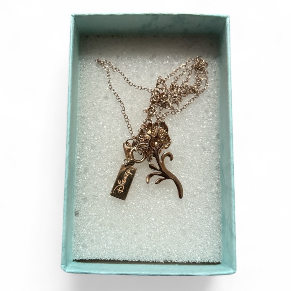 10k Gold Disney Enchanted Belle Necklace With .10 CWT Diamonds - Picture 5 of 5